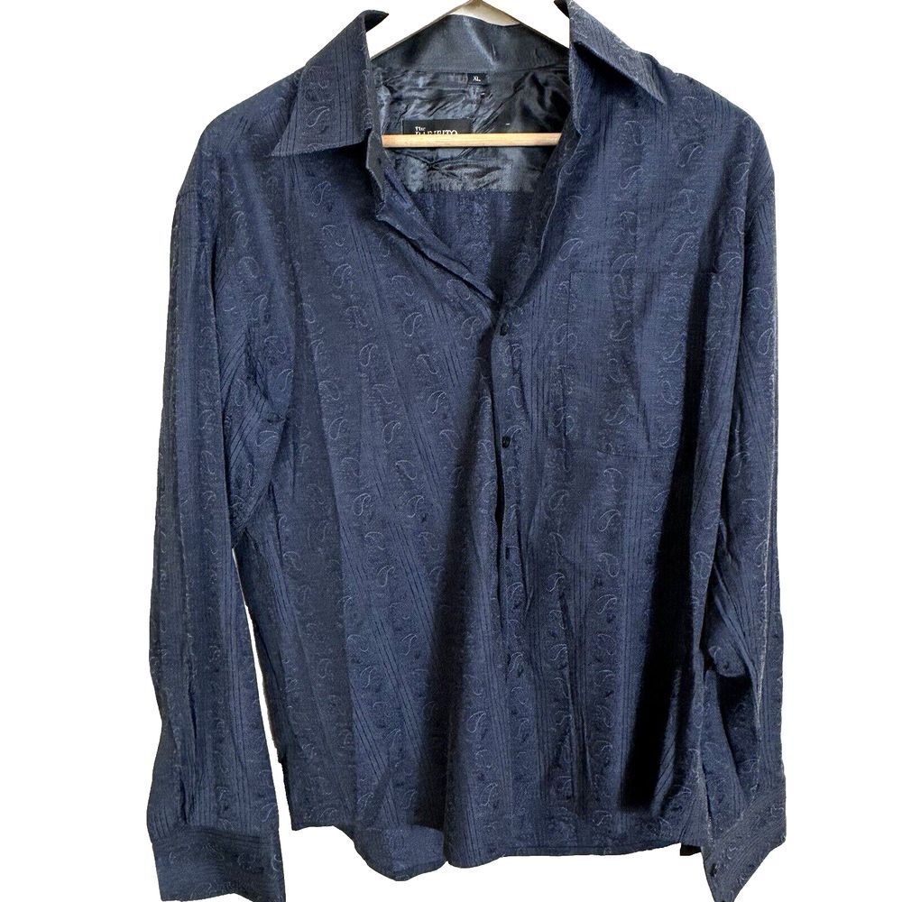 The Paribito Shirt Men XL Navy Blue Jacquard Paisley Print Long Sleeve Button Up